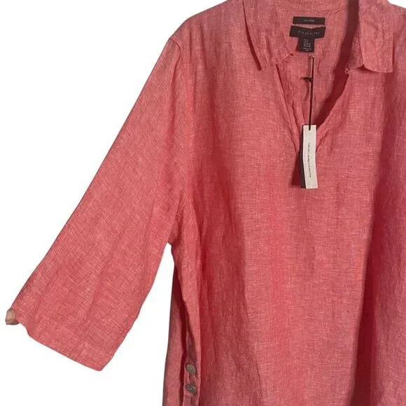 (2) Tahari linen tunic tops blouse 3X blue/peach women's NEW - Picture 13 of 16